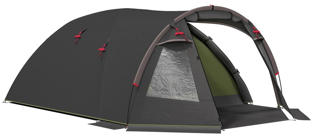 Outsunny Cort de camping familial pentru 2-4 persoane, cort tunel impermeabil 3000 mm 3 uși, 3,6 x 2,5 x 1,3 m, negru | Aosom Romania