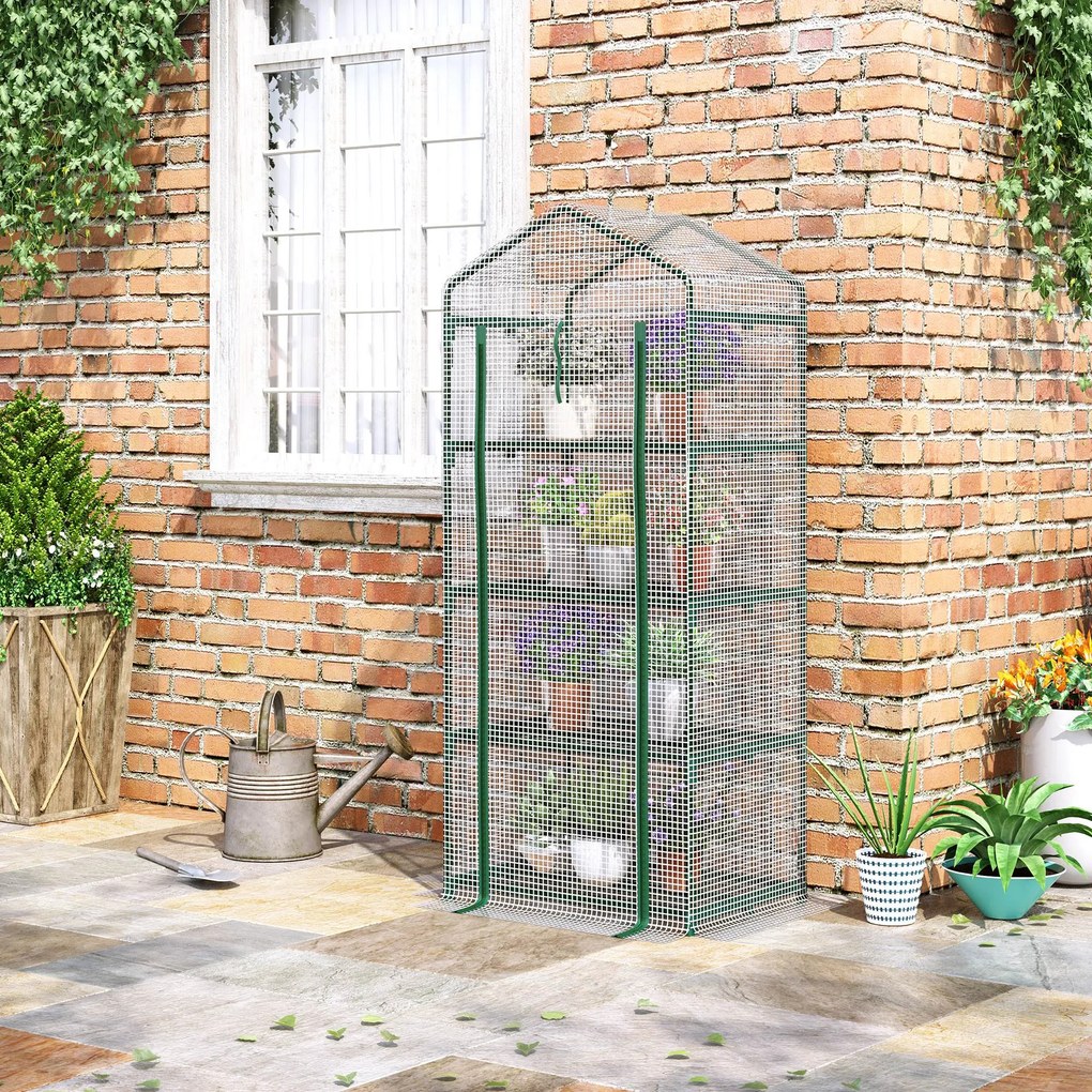 Outsunny Seră Verticală pentru Balcon și Terasă cu 4 Rafturi, Structură din Oțel și PE, 70x50x160 cm, Alb | Aosom Romania