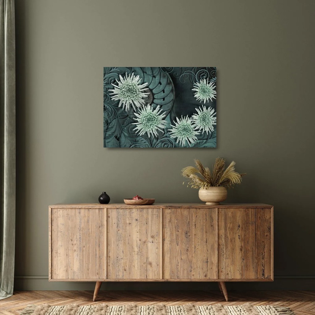 Tablou pe sticlă - Flori verzi (70x50 cm)