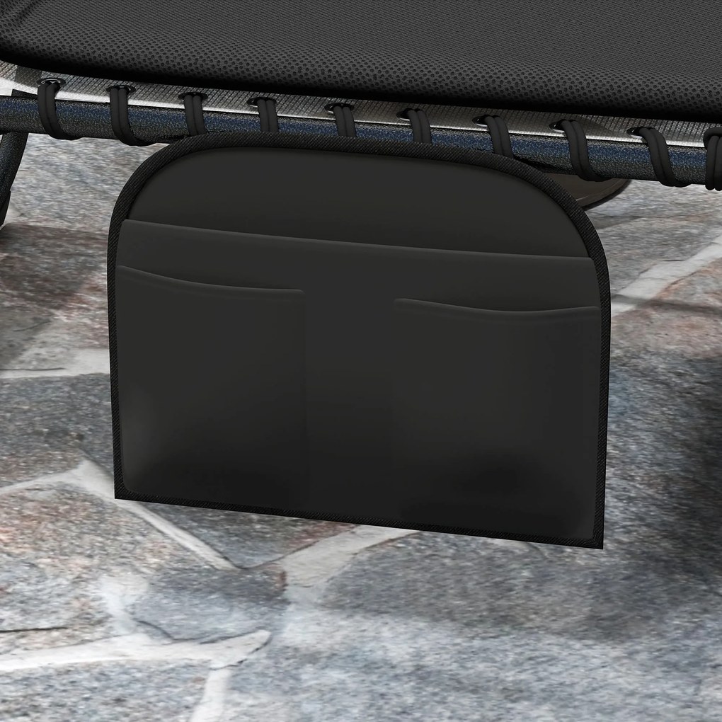 Outsunny Set de 2 șezlonguri pliante pentru grădină cu pernă, spătar reglabil în 5 poziții, buzunar lateral, Negru | Aosom Romania