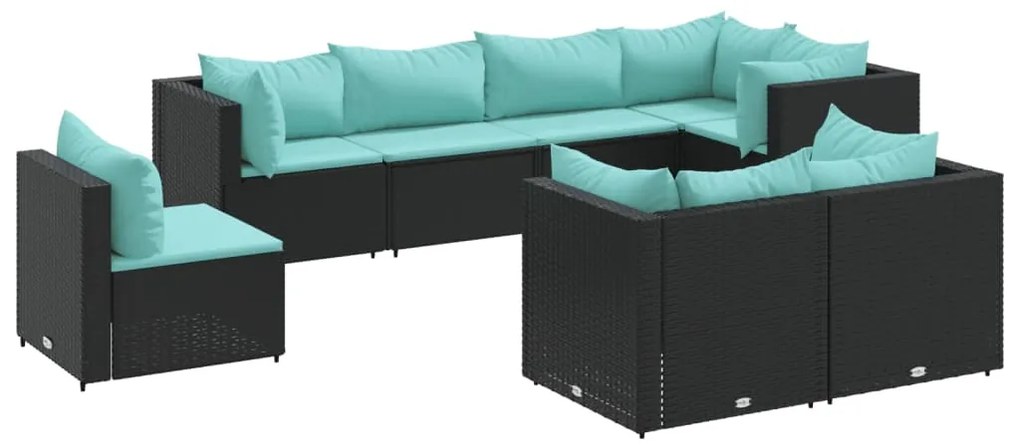 3308196 vidaXL Set mobilier de grădină cu perne, 8 piese, negru, poliratan