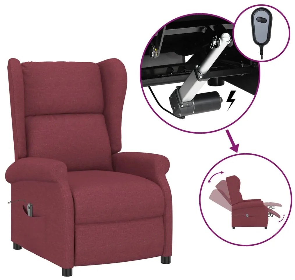 3098322 vidaXL Fotoliu electric rabatabil, spătar cu aripi, roșu vin, textil