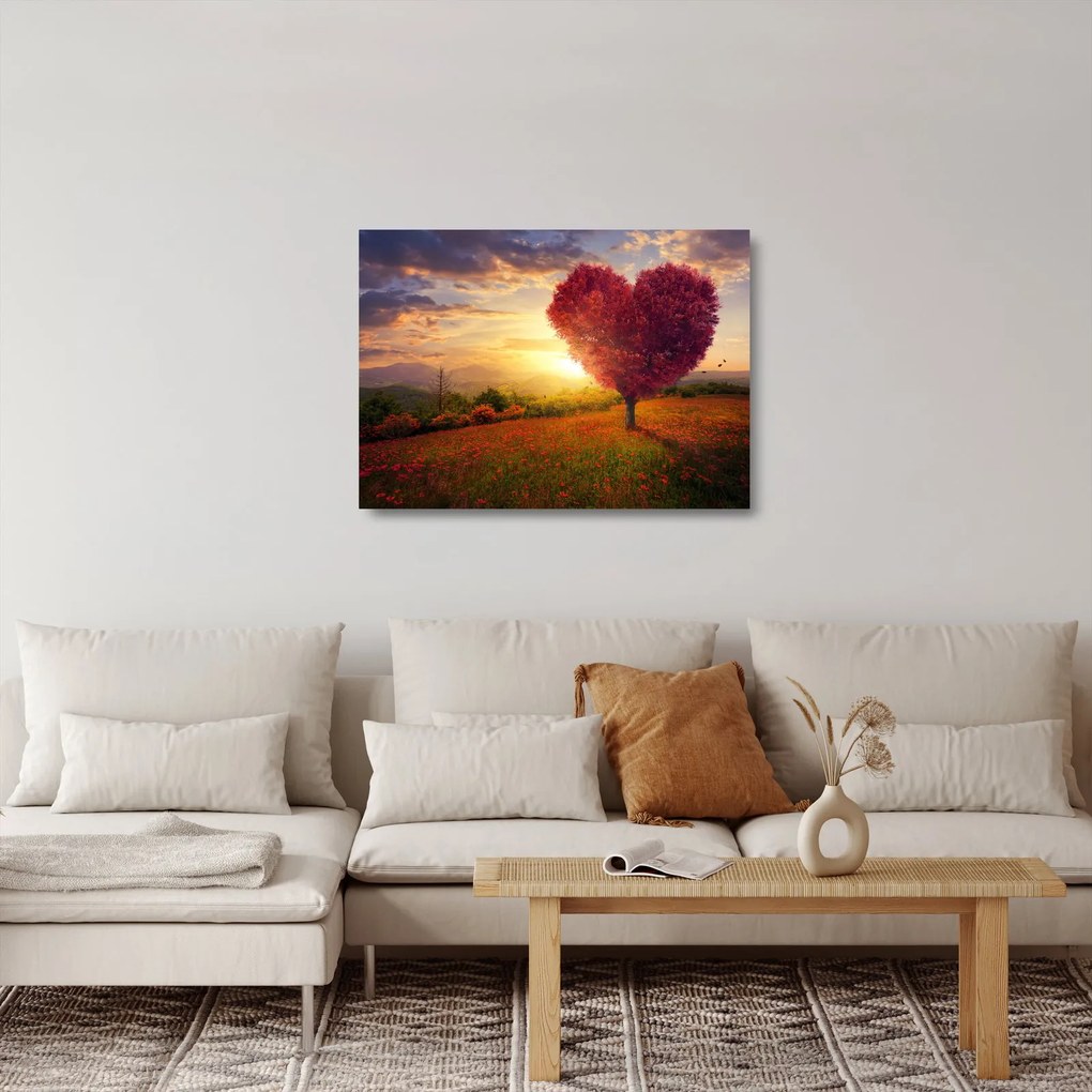 Tablou pe sticlă cu copaci în forma de inimă (70x50 cm)