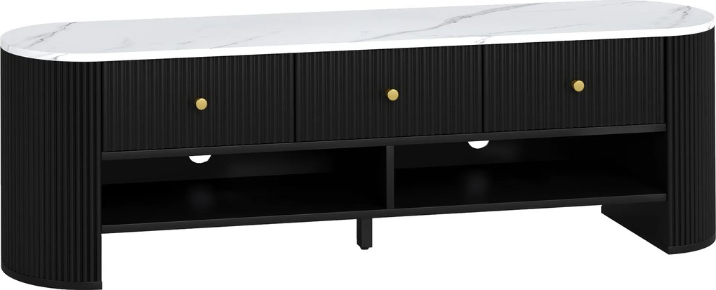HOMCOM Corp TV 140 cm, pentru televizoare de 165 cm, efect marmură, 3 sertare cu fronturi canelate, 2 rafturi, negru | Aosom Romania