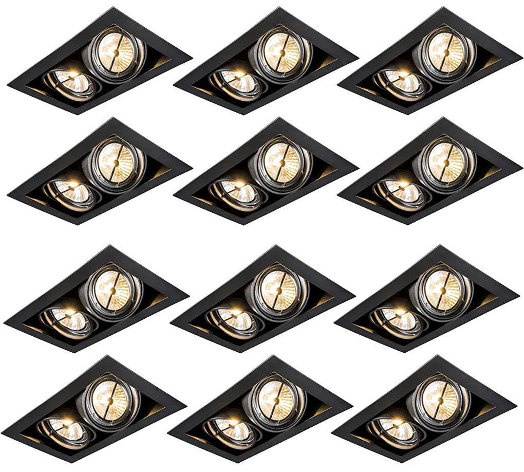 Set de 12 spoturi îngropate negre AR111 reglabile cu 2 lumini - Oneon