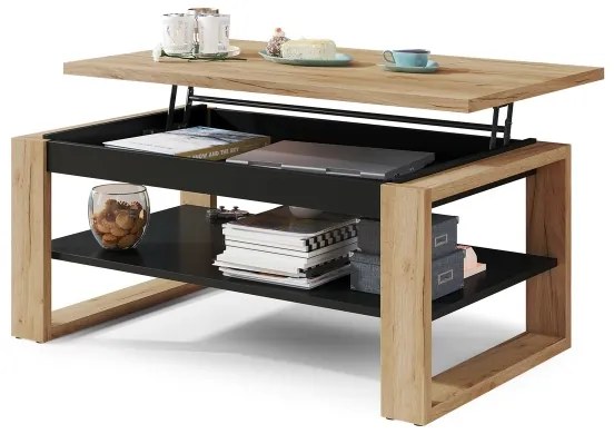 Măsuță de cafea cu blat rabatabil și raft NEA stejar/negru