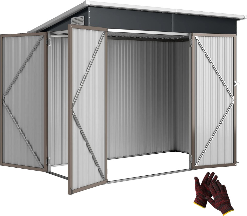 Outsunny Adăpost de grădină din metal căsuță exterioară trei uși blocabile acoperiș înclinat ventilații 234x132x185cm gri | Aosom Romania