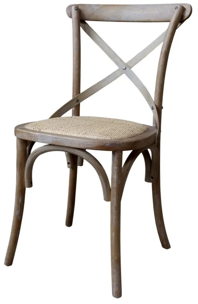Scaun dining bej din rattan cu aspect vintage Old French