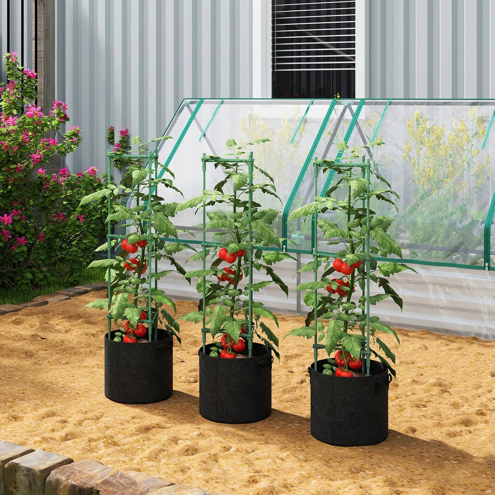 Outsunny Patură înălțată cu suport pentru cățărători saci 83,7 litri set de 3 jardiniere triunghiulare suport roșii 35 x 35 x 120 cm | Aosom Romania