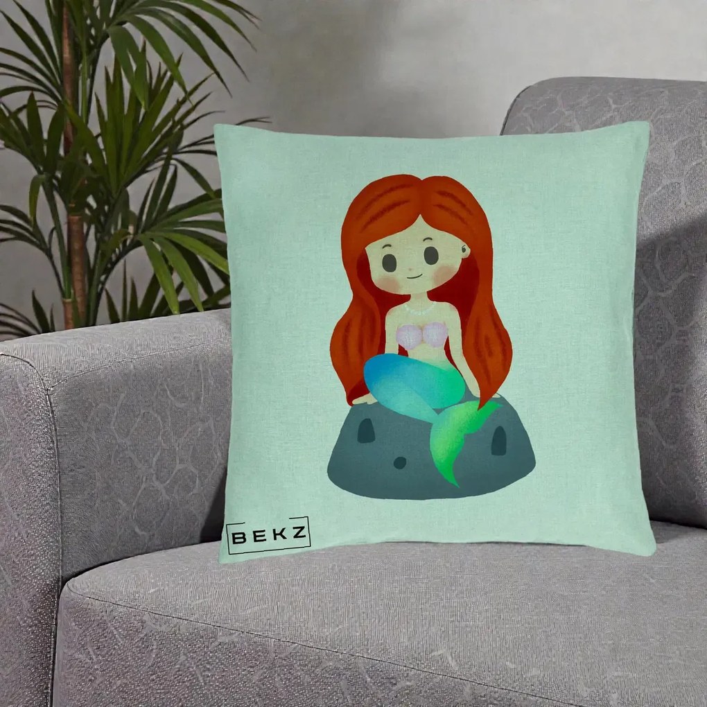 Perna Personalizata Sirena Kawaii Roscat, 40x40 cm, Verde Menta, Husa Detasabila, Perna Inclusa, BEKZ®