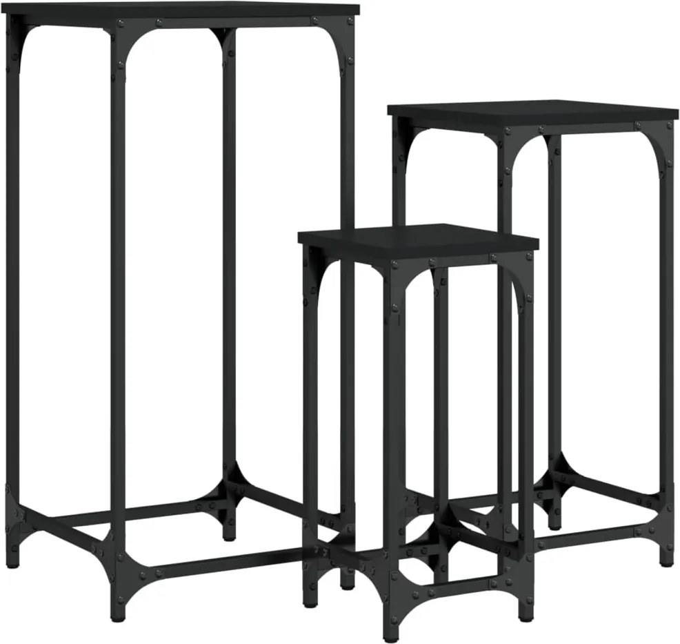 vidaXL Mese laterale suprapuse, 3 buc., negru, lemn prelucrat