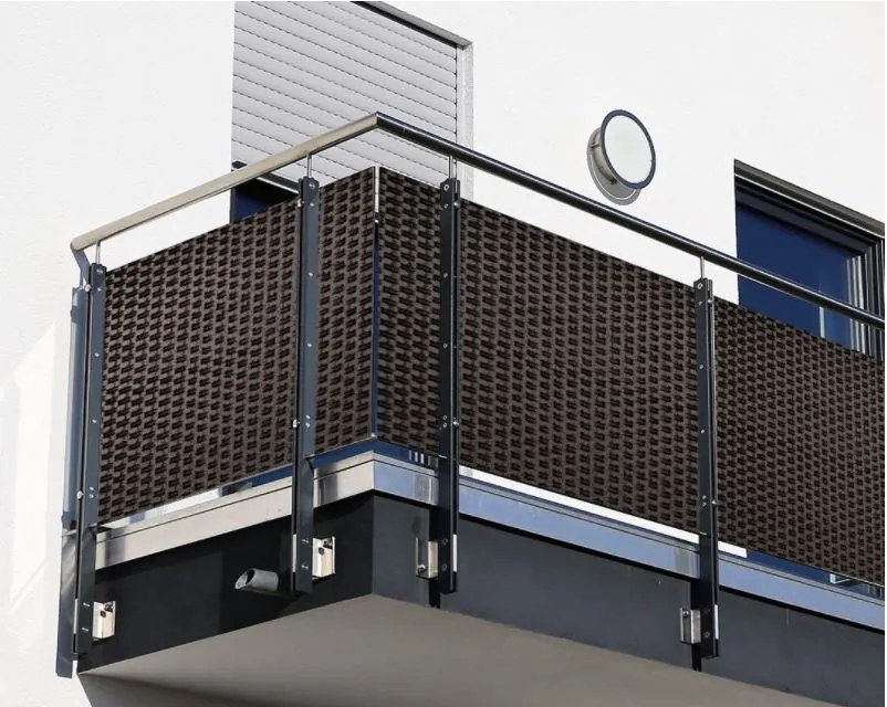 Paravan de balcon din Polyrattan 0,9x5m 1300g/m2 maro închis
