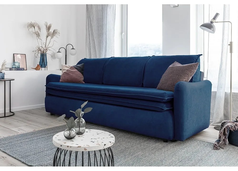Canapea extensibilă din catifea Miuform Tender Eddie, albastru marin