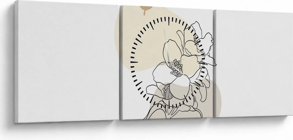 Tablou - Flori bej cu fluture N⁰3 (cu ceas) (90x30 cm)