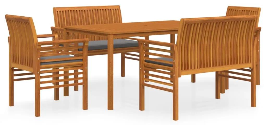 Set mobilier de exterior cu perne, 5 piese, lemn masiv acacia 2x banca + 2x fotoliu + masa, Morke gra, 1
