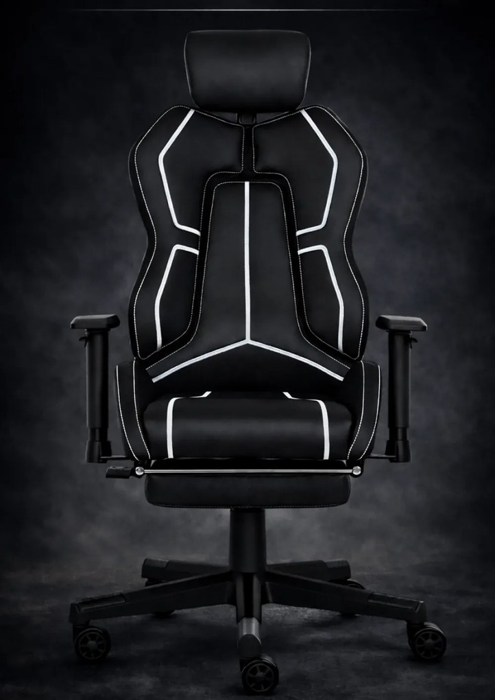 LUMINA X-Motion Core – Gaming & Office –Ergonomie, Masaj Inteligent și Confort Total, PU, Negru/Alb