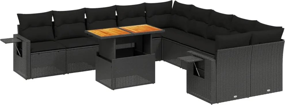 vidaXL Set canapele de grădină cu perne, 11 piese, negru, poliratan