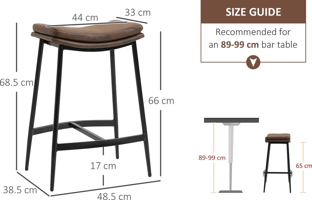 HOMCOM Set 2 Scaune de Bar în Stil Industrial, din Piele Ecologică, 48.5x38.5x68.5 cm, Negru și Maro | Aosom Romania