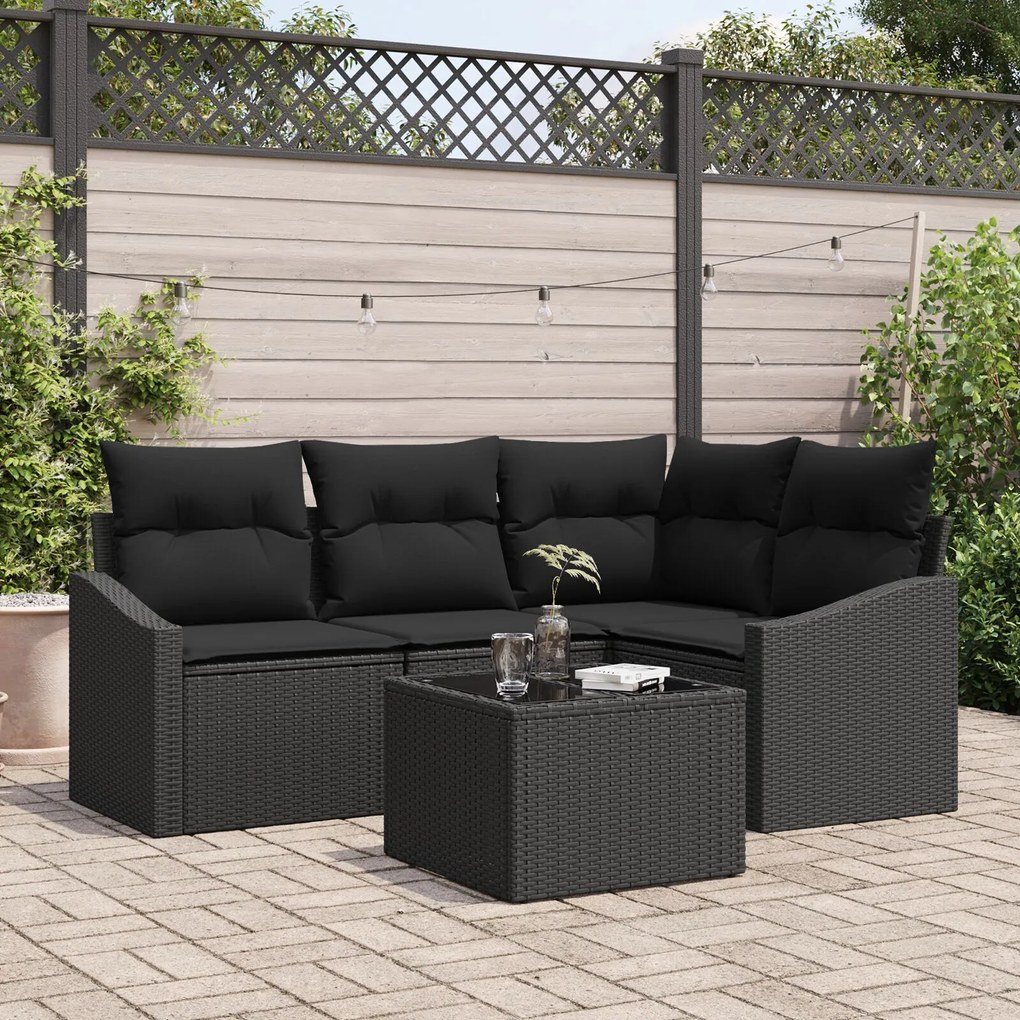 vidaXL Set de canapele pentru grădină 5 pcs Negru Rattan poli