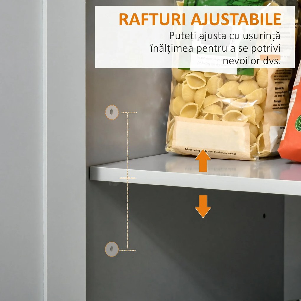 HOMCOM Insulă de Bucătărie cu Blat de Lucru din Lemn de Cauciuc, Roți, 2 Sertare, Dulăpior și Rafturi, 104x46x91 cm, Gri | Aosom Romania