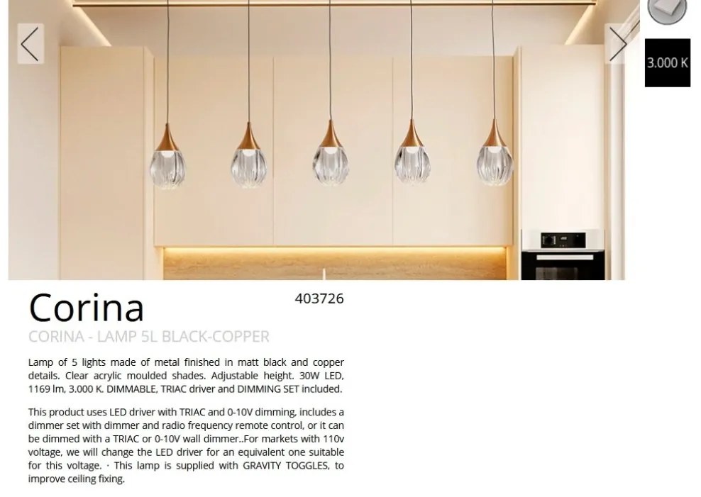Lustra LED dimabila design modern Corina 5L negru/cupru