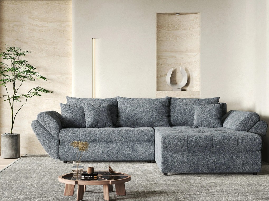 Colțar extensibil dumonde cu ladă de depozitare si sezut confortabil din spuma high-density, Loana Euphoria Graphit II 270x185 cm