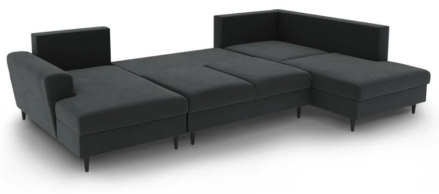 Colțar gri închis extensibil, cu spațiu de depozitare cu tapițerie din catifea (cu colț pe partea dreaptă-în formă de "U") Kyoto – Cosmopolitan Design