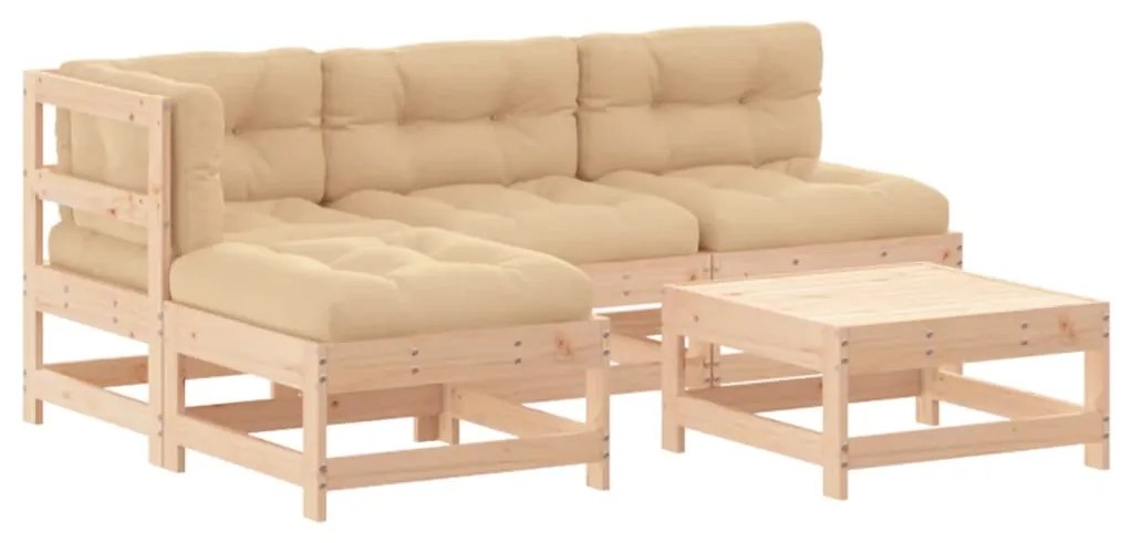 3186046 vidaXL Set mobilier de grădină cu perne, 5 piese, lemn masiv