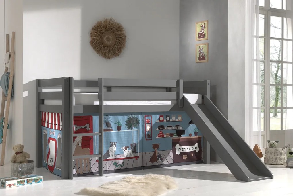 Pat copii cu tobogan și husă Pet Shop pentru copii – Vipack Pino [Dimensiuni: 200x90x114 cm]