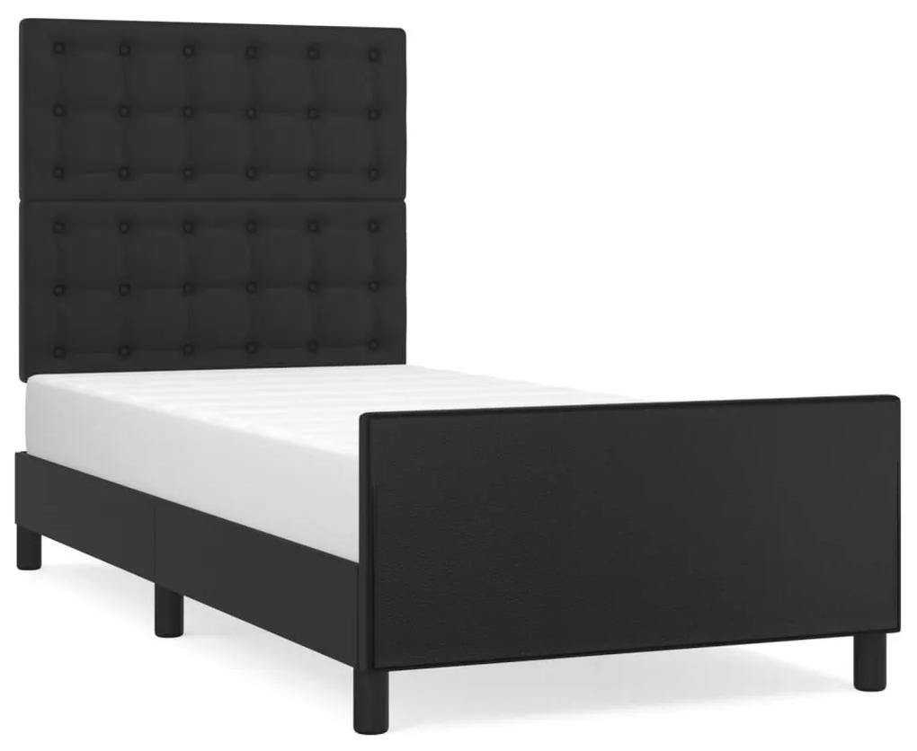 3125549 vidaXL Cadru de pat cu tăblie, negru, 90x200 cm, piele ecologică