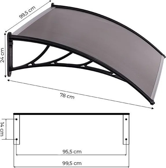 Acoperiș din policarbonat deasupra ușii din față - fum Lățime: 80 cm | Lungime: 100 cm
