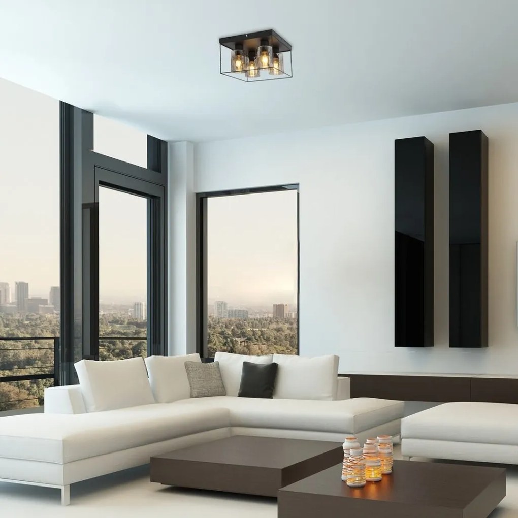Plafoniera design modern Chadwick negru, fumuriu 30x30cm