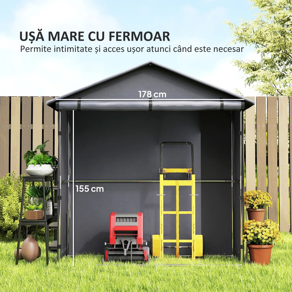 Outsunny Cort Garaj cu Intrare Rulabilă, Corzi și Țăruși, 1.1x2 m, Gri Închis | Aosom Romania