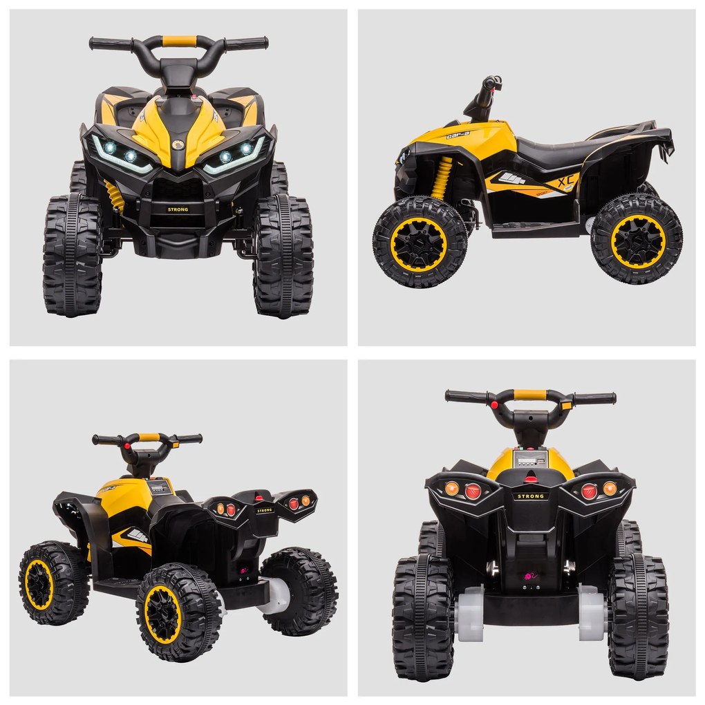 HOMCOM ATV Electric Copii Galben 3-5 ani cu muzica faruri LED cauciucuri late claxon masina | Aosom Romania