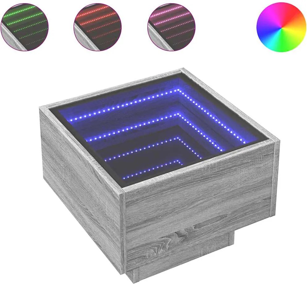 vidaXL Masă laterală cu LED, sonoma gri, 40x40x30 cm, lemn prelucrat