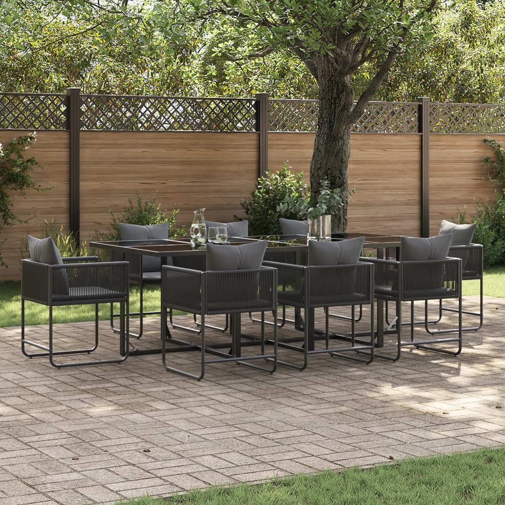 vidaXL Set de masă pentru grădină 9 pcs Negru Oțel