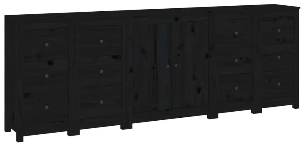 3114088 vidaXL Servantă, negru, 230x35x80 cm, lemn masiv de pin