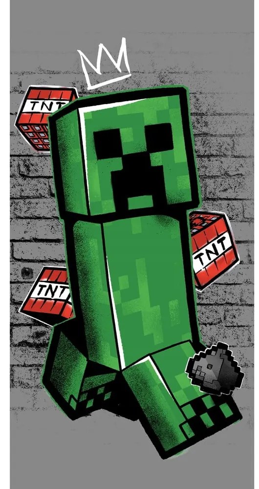 Prosop pentru copii verde-gri din bumbac 70x140 cm Minecraft "Metro Art Creeper" – Jerry Fabrics