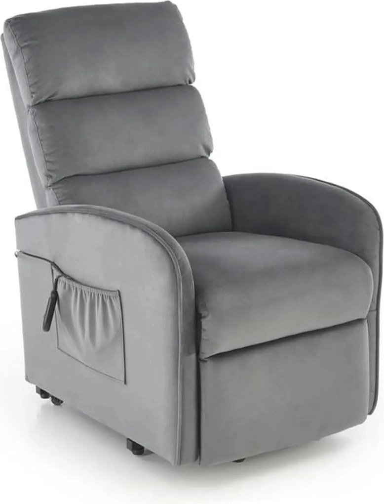 Fotoliu recliner MARONI, stofa catifelata gri - Bluvel 14, 62x92/165x1