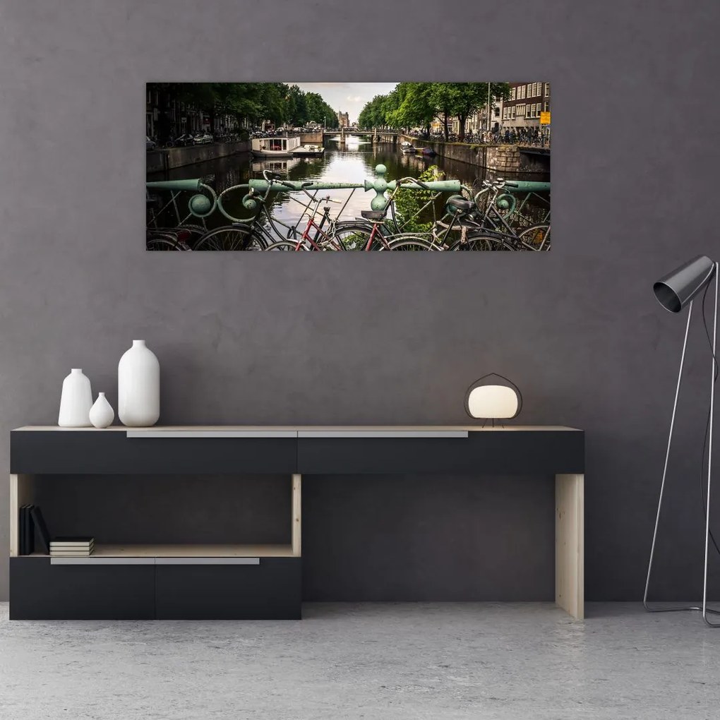 Tablou cu bicicleta în oraș (120x50 cm)