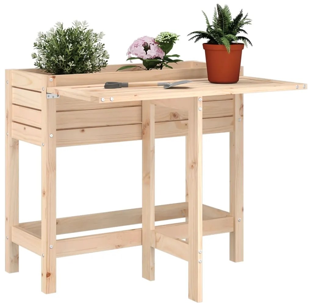 vidaXL Jardinieră de grădină cu blat pliabil, lemn masiv pin