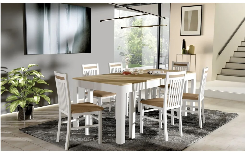 Masă de sufragerie Weston (Stejar riviera + alb) (pentru 6-8 persoane). 1082834
