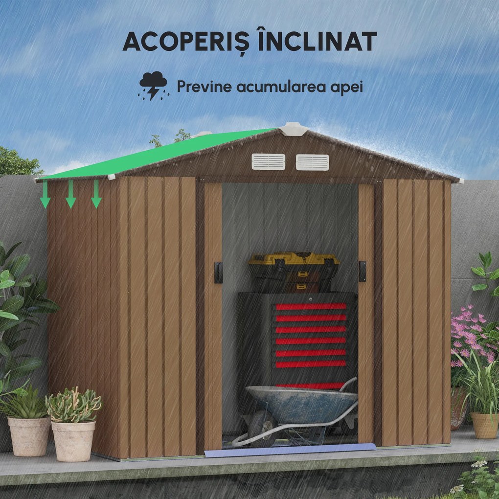 Casuta pentru Gradina, sopron pentru Unelte, magazie din Lamiera de Otel, pentru depozitare si organizare 213x127x185cm Outsunny | Aosom RO