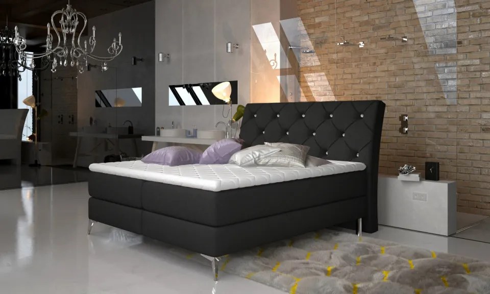 Pat boxspring tapitat cu lada de depozitare, 140X200 cm, Adel, Eltap (Culoare: Negru satinat)