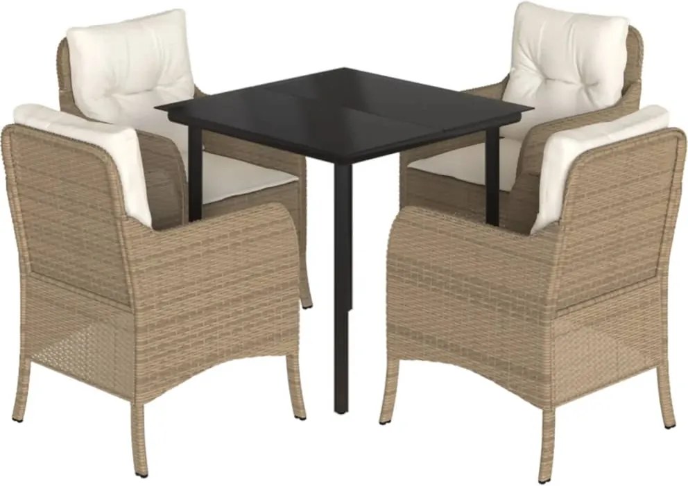 vidaXL Set mobilier de grădină cu perne, 5 piese, bej, poliratan