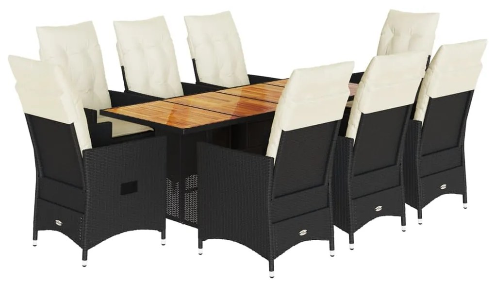 3276689 vidaXL Set mobilier de grădină cu perne, 9 piese, negru, poliratan