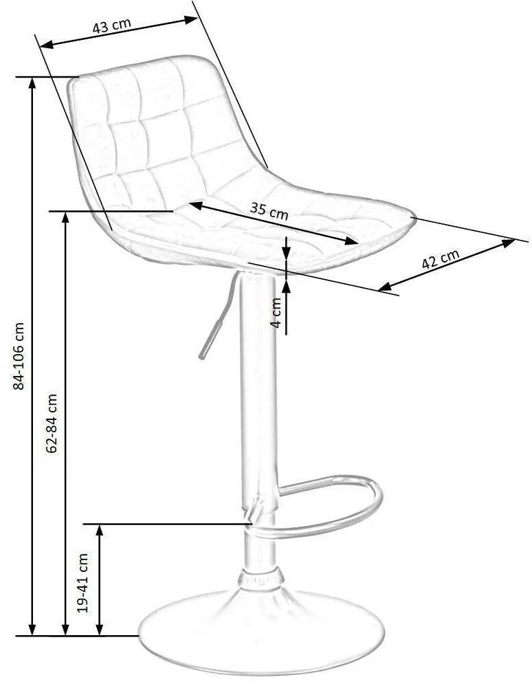 Scaun de bar cu picior negru MALIBU VELVET, bej