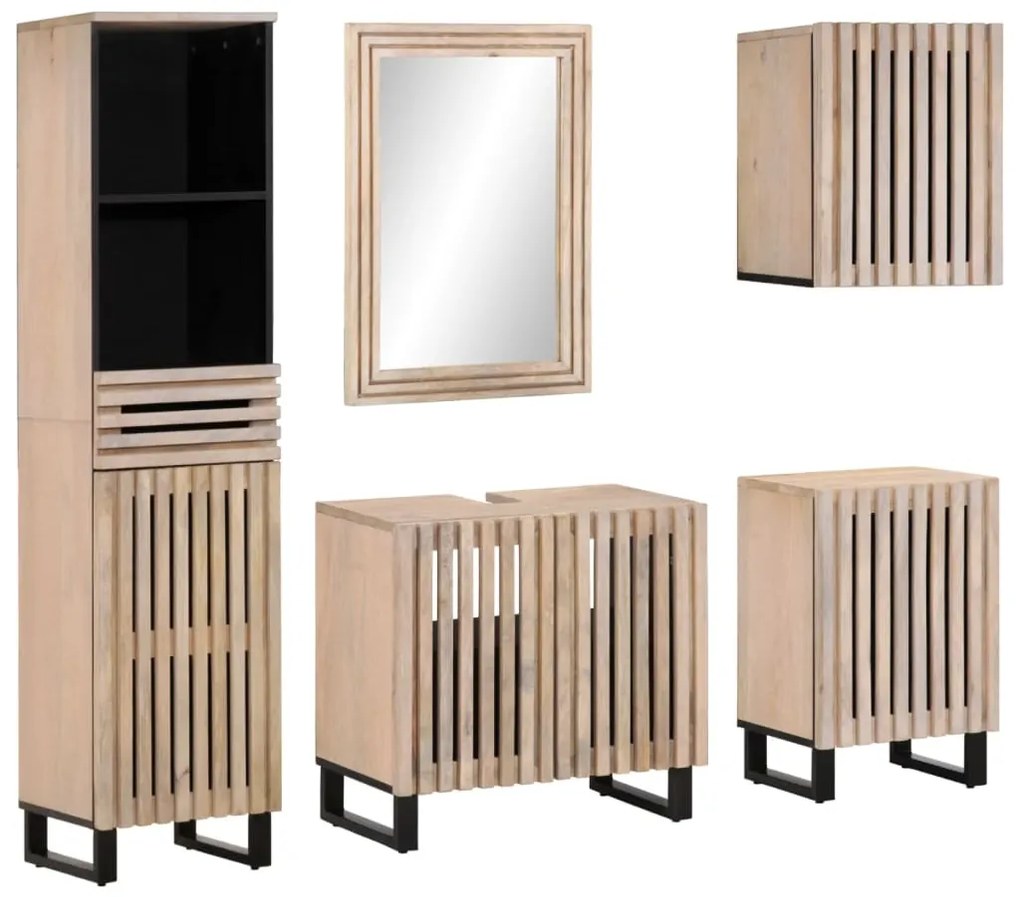 3217103 vidaXL Set mobilier de baie, 5 piese, lemn masiv de mango