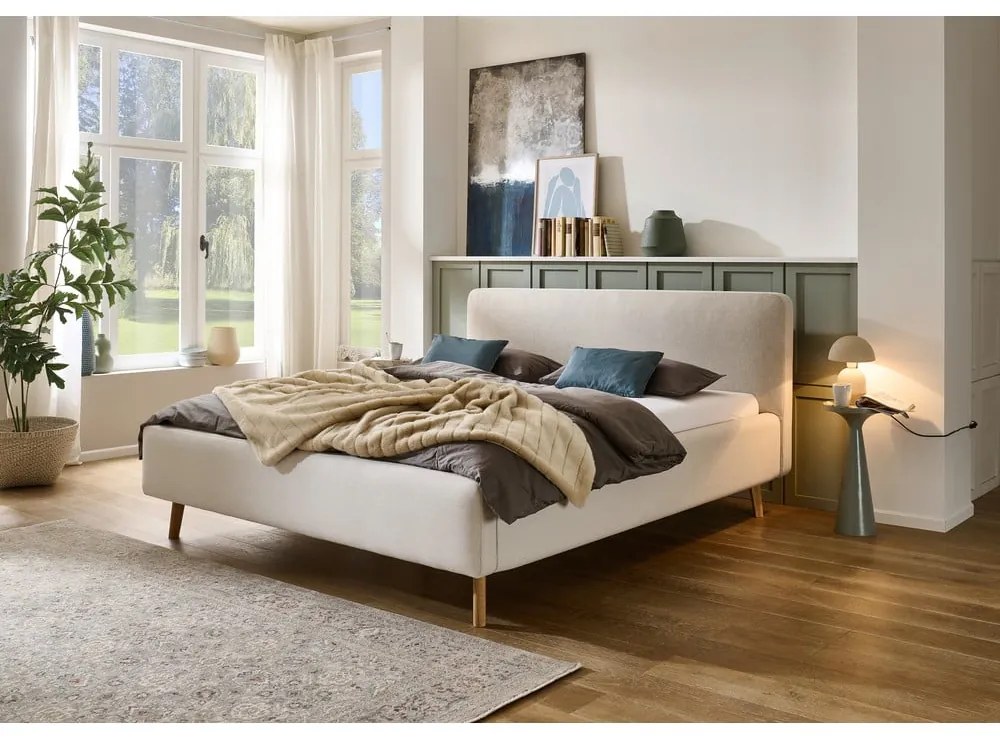 Pat matrimonial crem tapițat fără somieră 180x200 cm Mattis – Meise Möbel