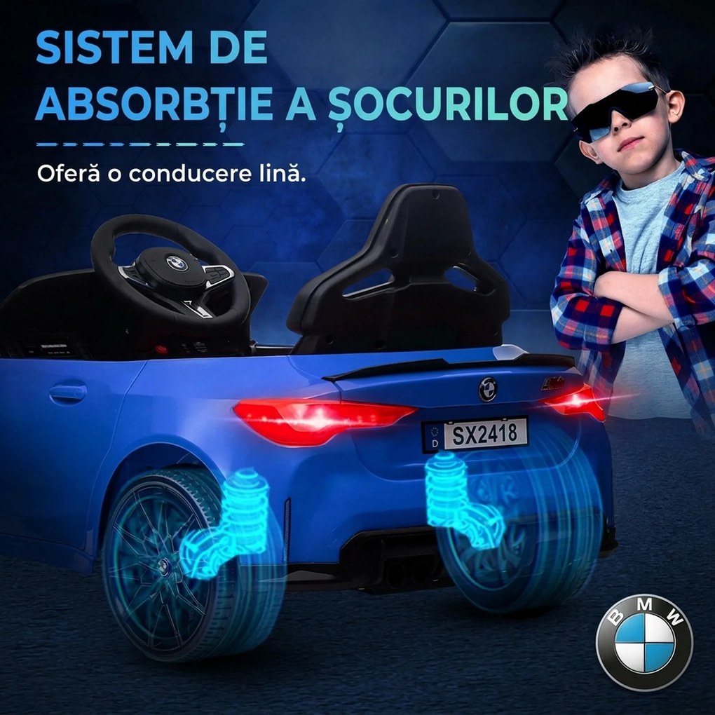 AIYAPLAY Mașinuță Electrică BMW M4 pentru Copii, Albastră | Aosom Romania